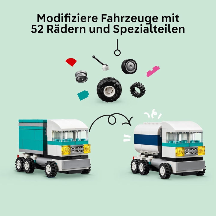 LEGO Classic Creative Vehicles, set de cărămizi de construcție pentru mașini model colorate, inclusiv camion, mașină de poliție și vehicule de construcții, mașini de jucărie construibile pentru copii, cadou pentru băieți și fete de la 5 ani 11036