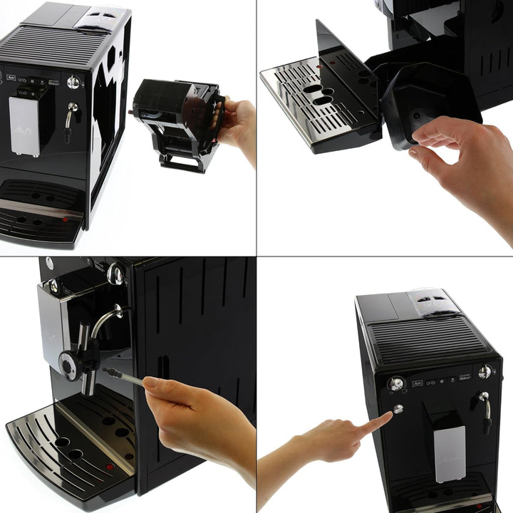 Melitta Caffeo Solo & Perfect Milk - Espressor complet automat - Cu sistem de lapte - Spumator de lapte - Intensitate cafea reglabilă pe 3 niveluri - Negru (E957-201)