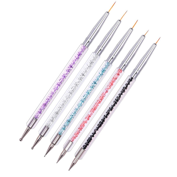 5 Stück Nagel Pinsel Set, Nageldesign Pinsel, Nail Art Dotting Tools, Dual-Ended Professional Acryl Nail Art Pen Für DIY Nail Art Design