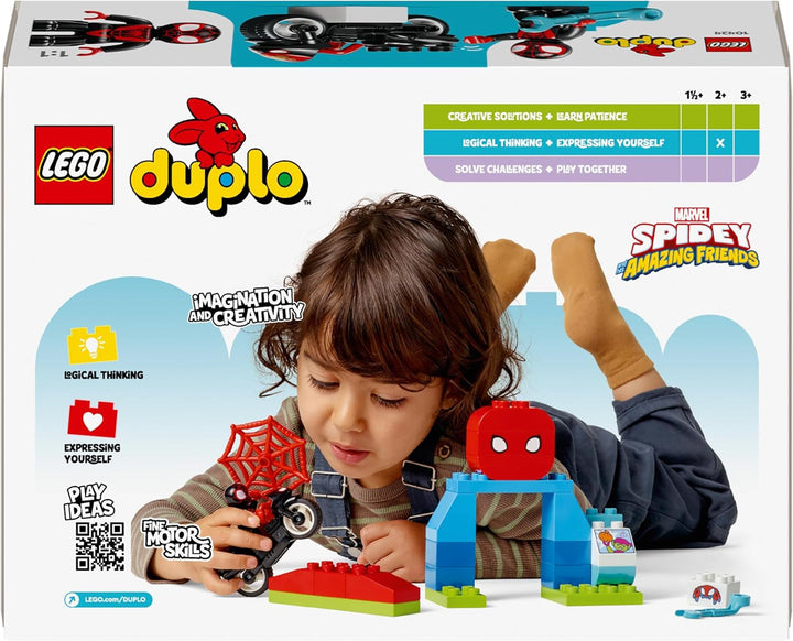 LEGO DUPLO Marvel Spins Motorcycle Adventure, Playset de fantezie pentru serialul TV Spidey și super prietenii săi, jucărie educativă de construit și reconstruit pentru copiii de 2 ani și peste 10424