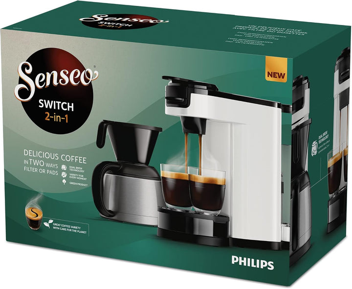 Cafetieră 2 în 1 Senseo Switch Philips HD6592/05, 2 în 1 cu filtru și pod, geantă izolată, Crema Plus