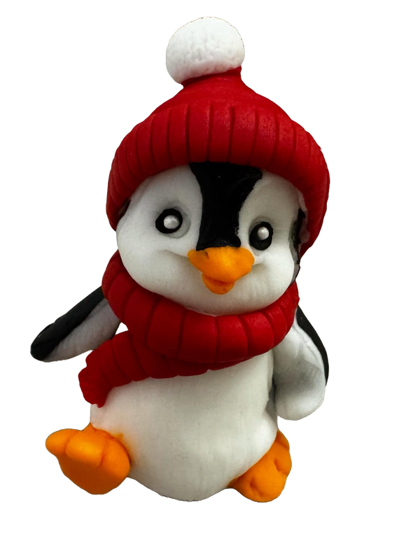 Decoración comestible de azúcar, pingüino de invierno