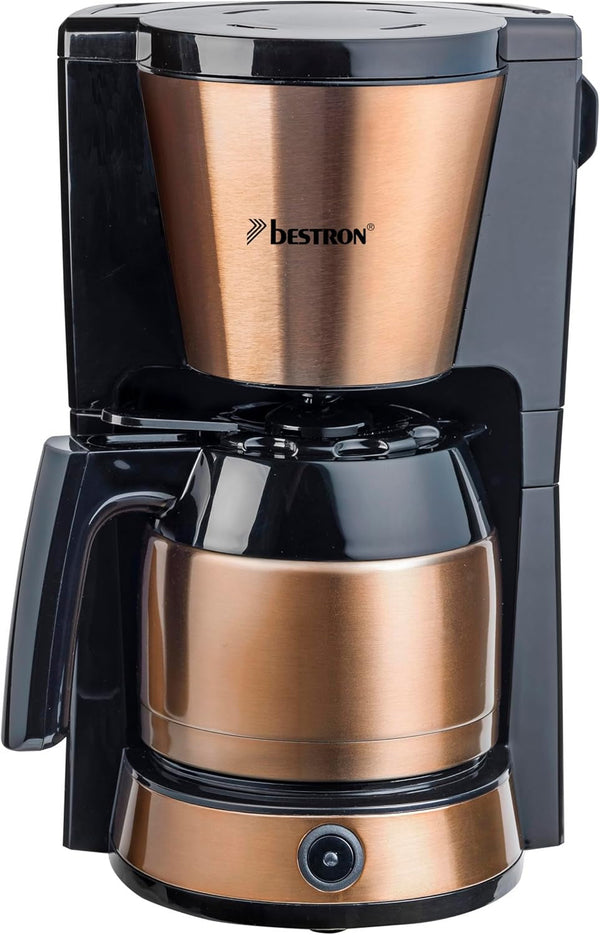 Bestron Espressor cu filtru pentru 8 cești de cafea, Espressor cu termos de 1 litru, Include filtru permanent și oprire automată, 900 W, Culoare: Cupru