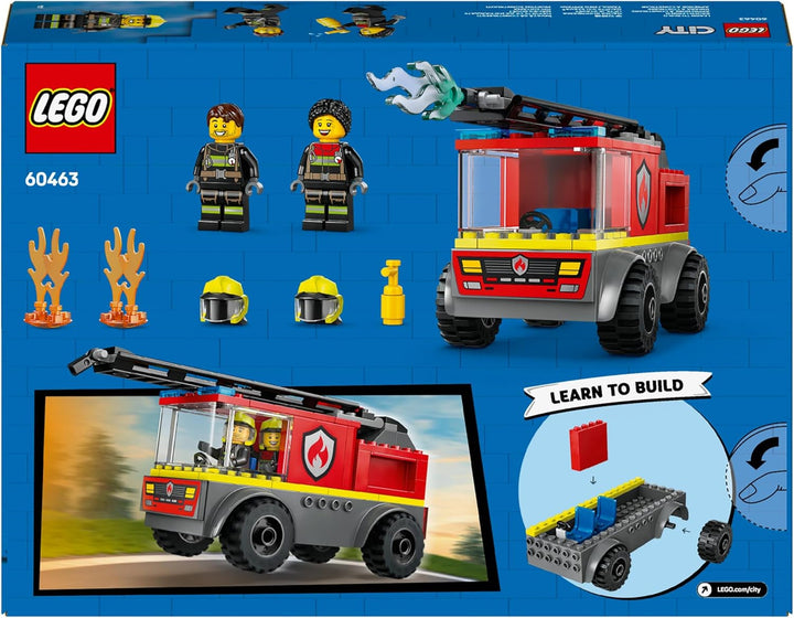 Camion cu scară de incendiu LEGO City - Camion de pompieri jucărie cu 2 minifigurine de pompieri pentru băieți și fete de la 4 ani - jucărie educativă - cadou pentru preșcolari 60463