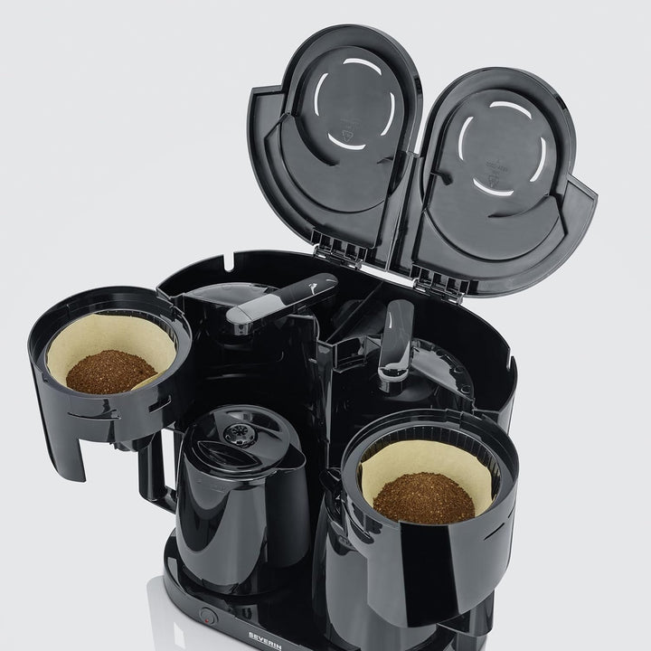 SEVERIN Duo filtru de cafea cu ulcior termo, filtru de cafea pentru până la 16 cești, filtru de cafea atractiv cu 2 ulcioare cu vid, negru, KA 9315