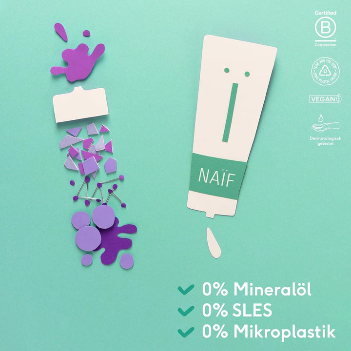 Naïf - Șampon de îngrijire - pentru bebeluși și copii - Șampon pentru bebeluși cu ingrediente naturale - 100% vegan - 0% SLES - Fără microplastice, siliconi și parabeni - 200 ml