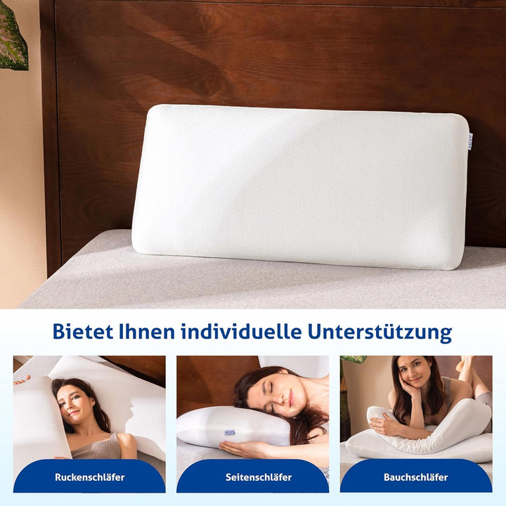 MLILY Pillow Essence 75X35 Cm Memory Foam Pillow, pernă ergonomică moale pentru susținerea gâtului cu spumă vâscoelastică albastră, ventilație respirabilă, capac lavabil, 35X75 Cm