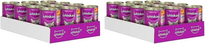 Whiskas hrană umedă pentru pisici Adult 1+ cu pui în jeleu, 12 cutii (12 X 400G)