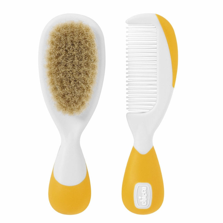 Chicco set perie de păr și pieptene pentru copii, perie pentru copii cu peri naturali moi, pieptene cu vârfuri rotunjite, mâner anti-alunecare, cadou de petrecere pentru copii - consumabile pentru nou-născuți de la 0 luni
