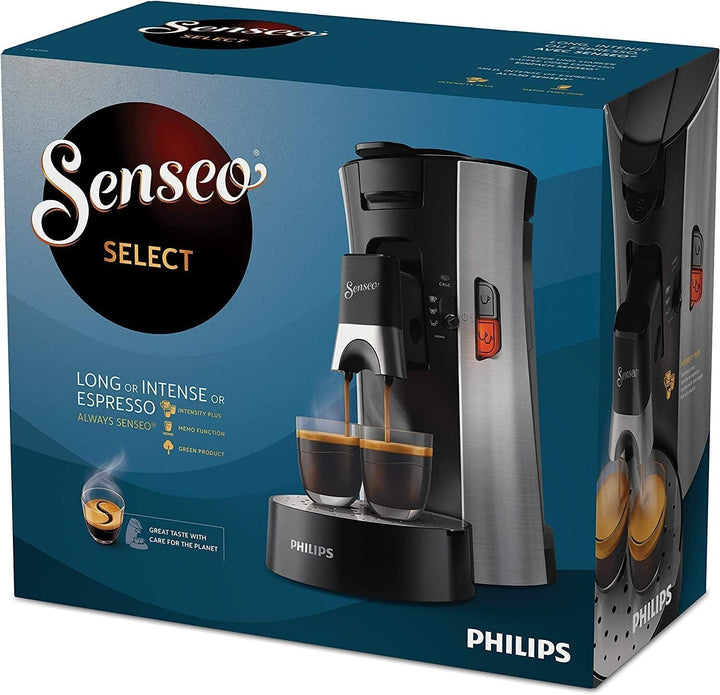 Aparat de cafea cu doze Philips Senseo Select - Selectare putere cafea plus, Funcție Memo, Tehnologie Crema plus, Rezervor de apă de 0,9 l, Funcție pentru două cești, Duză reglabilă pe înălțime, Ecologic (CSA250/10)