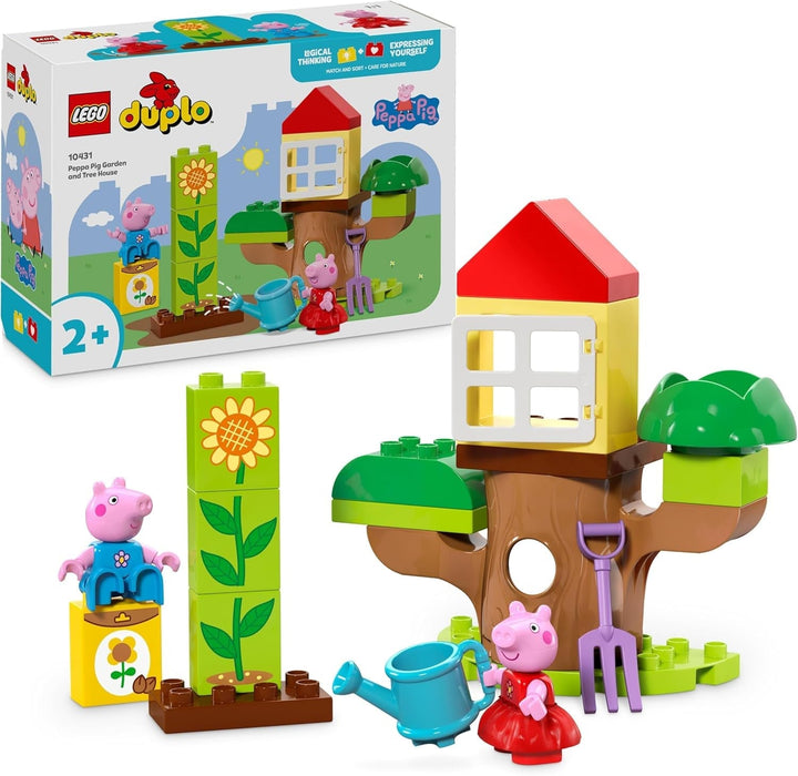 LEGO DUPLO Peppa's Garden With Tree House: Toy Tree, Set de învățare pentru preșcolari de construit și reconstruit cu 2 figuri, Idee de cadou pentru copii de la 2 ani, băieți și fete 10431