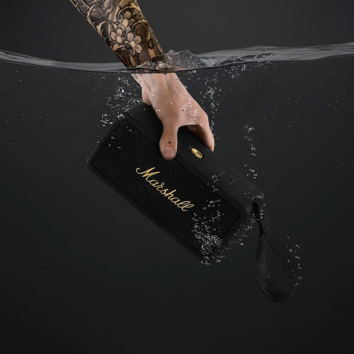 Marshall Middleton Difuzor Bluetooth portabil fără fir, peste 20 de ore de redare portabilă, rezistent la apă IP67 - negru și alamă