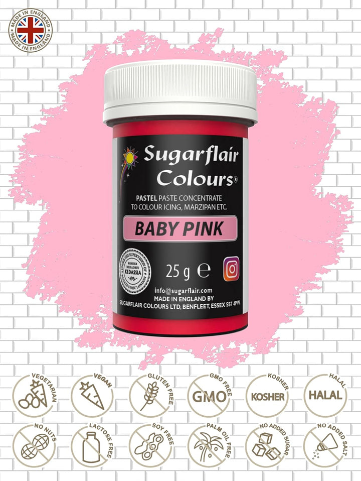 Sugarflair Lebensmittelfarbe Pasta Pastel Baby Pink, Pasta Lebensmittel Farbe Für Fondant Und Marzipan, Spectral Concentrated Paste Colours - 25G