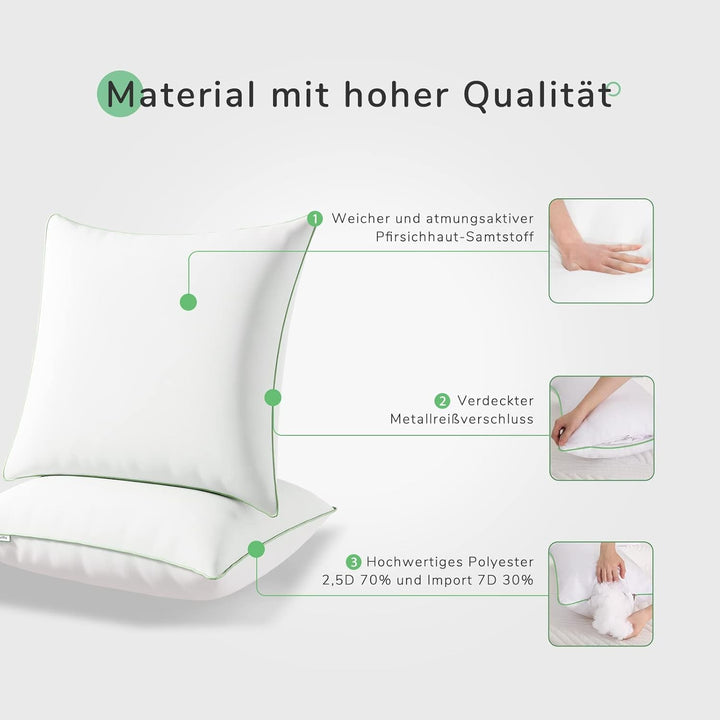 Novilla Pillow 65X65 Set de 2, 2800G (1400Gx2) Pernă reglabilă în înălțime Pernă pătrată de dormit Pernă albă de pat cu zip față de pernă lavabilă