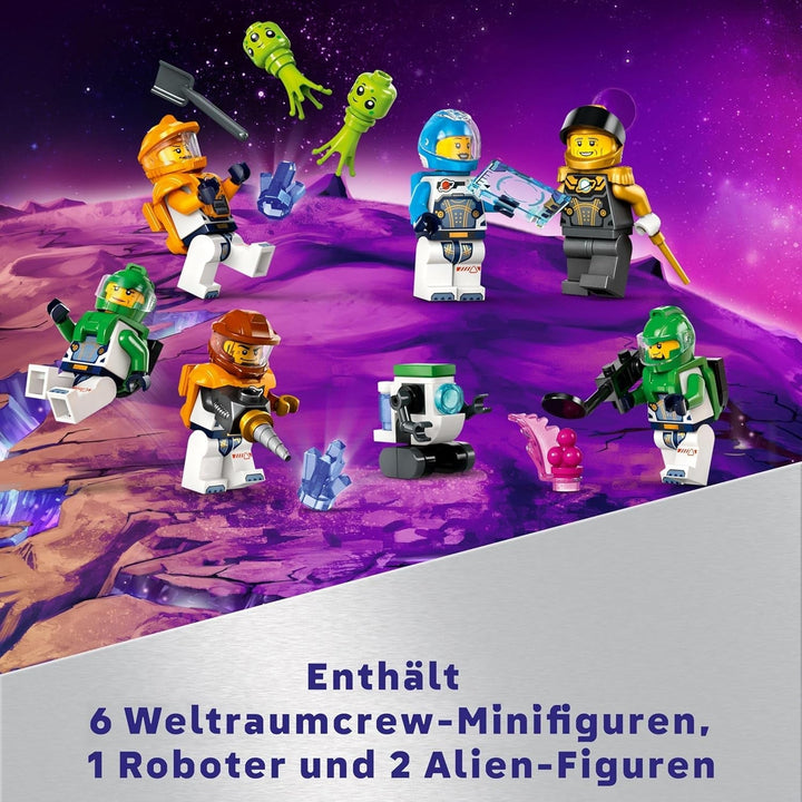 LEGO City Space Base cu rampa de lansare, stație spațială de jucărie cu vehicul spațial și navă spațială pentru copii, set cu 6 minifigurine, roboți și extratereștri, cadou pentru băieți și fete 60434