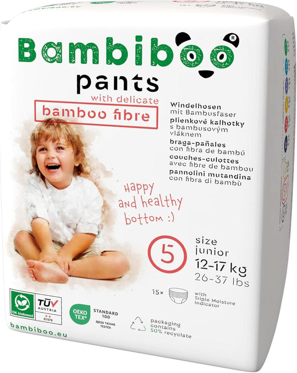 Bambiboo Hautfreundliche Einwegwindeln Mit Feinen Bambusfasern - Windelhosen Baby Windeln - Einwegwindelpants Wegwerfwindeln - Schutz Für Empfindliche Haut - Sehr Saugfähig - Größe 5 (Junior), 15 Stk