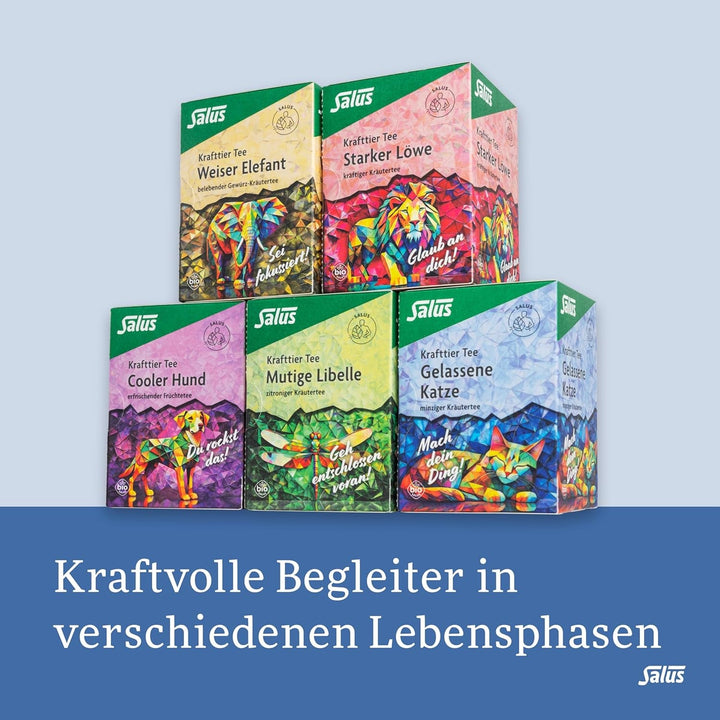 Salus - Ceai Krafttier - Pisica liniștită - 1X 15 pliculețe filtru (28,5 g) - Ceai de plante mentolat cu ashwagandha - organic
