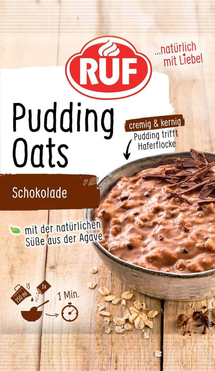 RUF Pudding Oats Caramel, budincă de caramel și fulgi de ovăz integral, fără zahăr, îndulcit cu sirop de agave,  64 grame