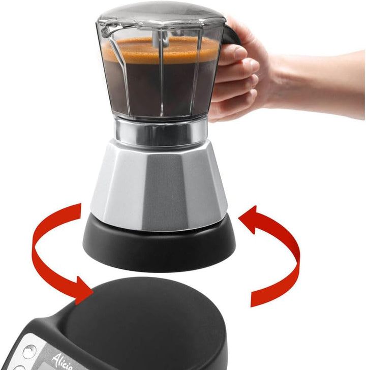 De'Longhi EMKP42.B Alicia plus - Cafetieră electrică moka, 450 W, 2-4 cești, plastic, negru / argintiu Negru