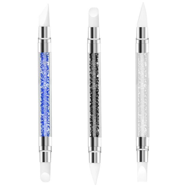 3 Stück Nagel Pinsel Silikon, Nagelkunst Skulptur Stift, Doppel Köpfe DIY Maniküre Werkzeug, Strassstein Picker, Gel Schnitzen Pinsel Für Design, Shaping Drawing Carving Nagelfolie