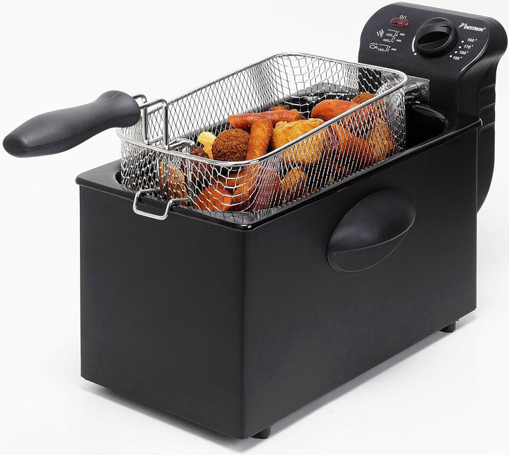 Bestron Öl-Fritteuse Mit Kaltzonentechnologie, Fritteuse Mit 3.5 Liter Volumen, Stufenloser Temperaturregler Bis 190°C, Teilweise Spülmaschinengeeignet, 2000 Watt, Farbe: Schwarz