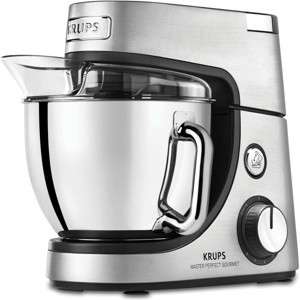 Krups KA631D Küchenmaschine Master Perfect Gourmet | 1100 Watt | 8 Geschwindigkeiten | 4,6L Edelstahlschüssel | 5 Zubehör: Back-Set, Flex-Bowl, Schnitzelwerk | Edelstahl Gebürstet