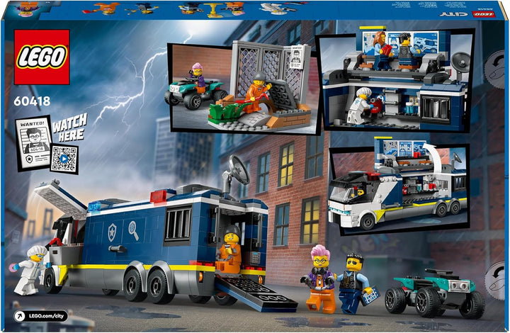 Camion de poliție LEGO City cu laborator, set de poliție cu quad și camion de jucărie pentru copii, cadou pentru băieți și fete de la 7 ani, plus 5 minifigurine - 2 polițiști, 1 om de știință și 2 escroci 60418