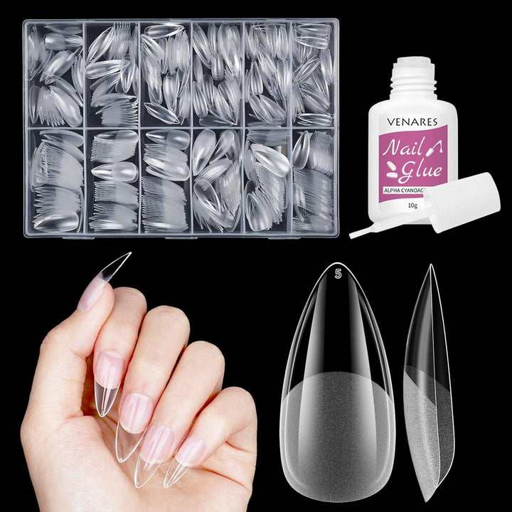 Unghii false scurte, model balerină, 500 bucăți, pentru lipire, 12 dimensiuni, unghii artificiale, scurte, cu gel moale, acoperire completă, vârfuri de unghii pentru unghii cu gel, scurte, S