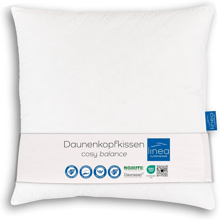 LINEA by Böhmerwald - Cosy - Pernă de înaltă calitate Balance, 80X80, 70% pene clasa 1, 30% puf nou, potrivit pentru alergici, lavabil până la 60°C, produs în Germania