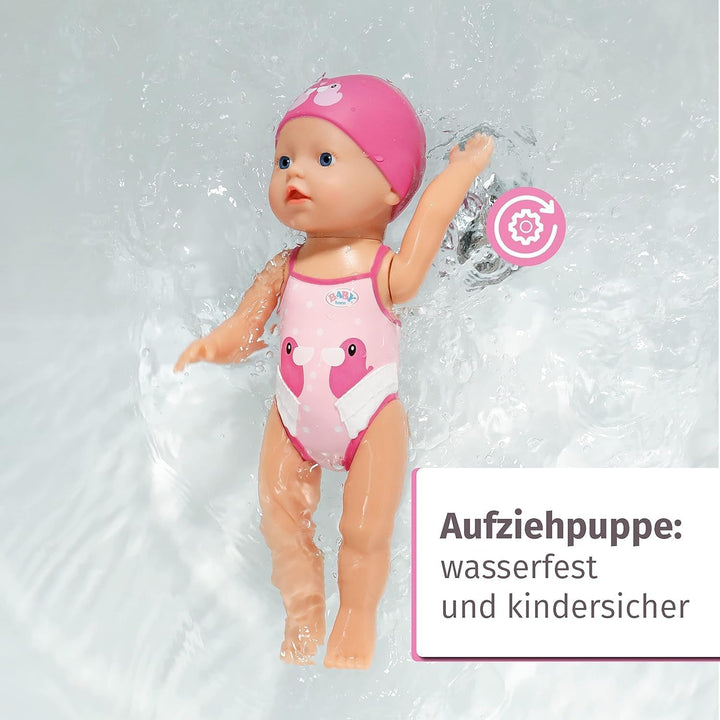 BABY Born My First Swim Girl, păpușă de baie cu vânt, impermeabilă, funcționează fără baterii, păpușă înaltă de 30 cm, 834060 Zapf Creation, roz