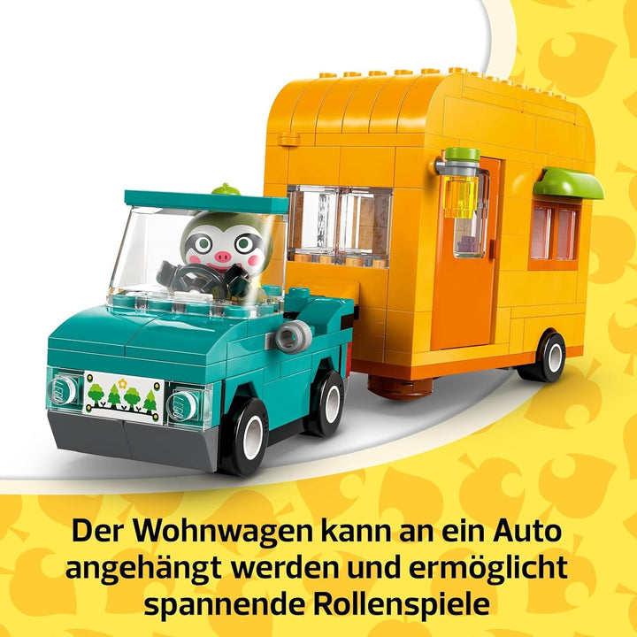 LEGO Animal Crossing Gerd's Caravan & Garden, set pentru jocuri de rol, mașină de jucărie pentru copii, cadou pentru fete și băieți de la 7 ani, jucărie pentru jocuri video cu figurine de animale 77054