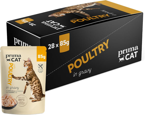 Primacat - Hrană umedă Classic pentru pisici, cu aromă de pasăre în sos, 28 X 85 G