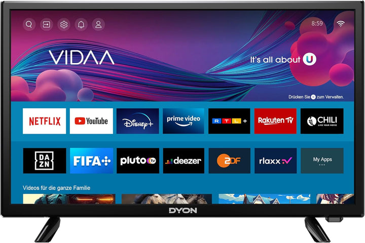 DYON Movie Smart 24 VX 60 Cm (24 Zoll) Fernseher (HD Smart TV, HD Triple Tuner (DVB-C/-S2/-T2), App Store, Prime Video, Netflix, Youtube, DAZN, Disney+) [Mod. 2023]…
