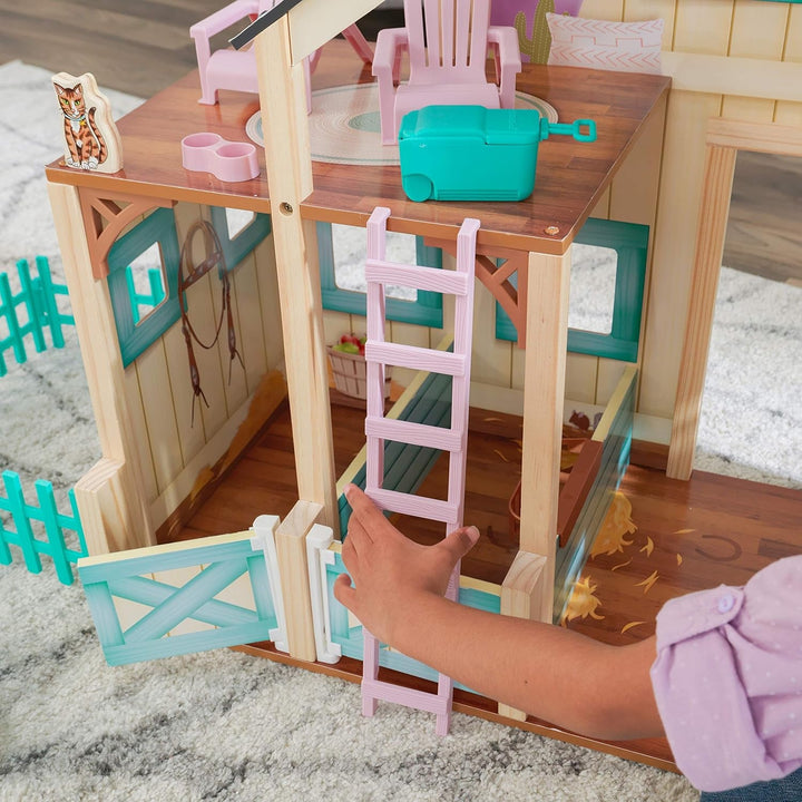 Casa de păpuși Kidkraft Sweet Meadow Horse Stable cu cal - set de joacă din lemn cu mobilier și accesorii, cadou de jucărie cu cal pentru băieți și fete de la 3 ani, 63534