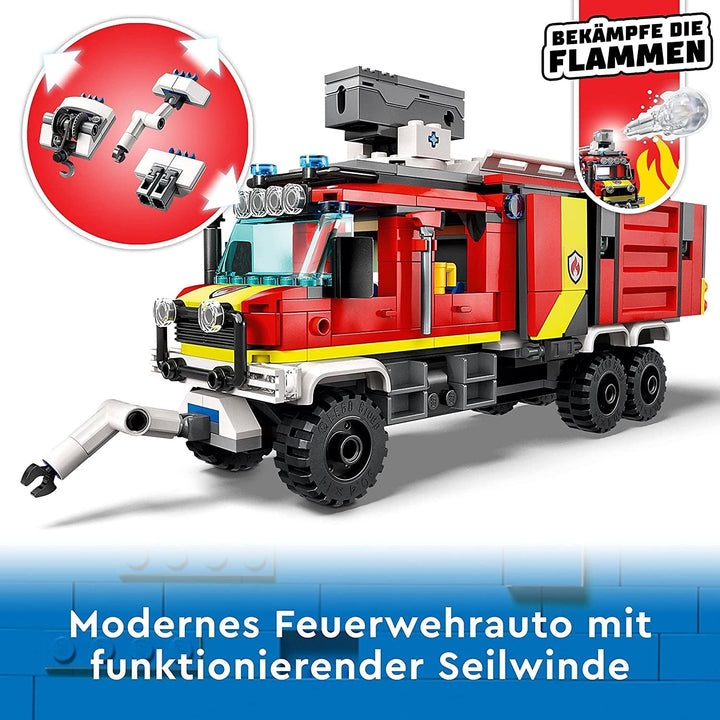 LEGO 60374 City Fire Brigade Command Vehicle, jucărie modernă cu camion de pompieri, cu drone de stingere a incendiilor, cu figuri pentru copii