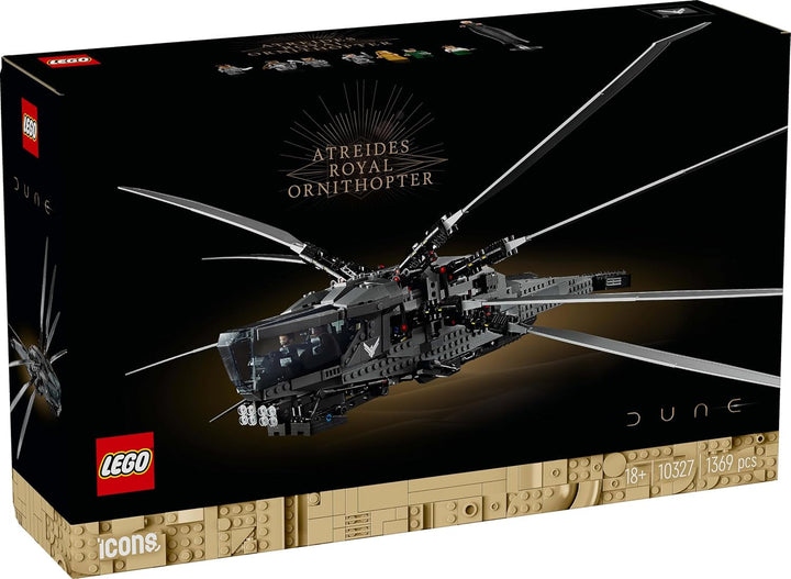 LEGO 10327 Icons Dune Atreides Royal Ornithopter, set de colecționat pentru adulți, cadou de film pentru bărbați, femei și fani, aeronavă model cu 8 figuri, inclusiv Paul Atreides și baronul Harkonnen