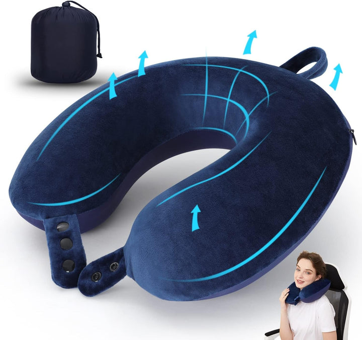 TALLGO Travel Neck Pillow, cea mai bună pernă de avion din spumă de memorie pentru tetieră, pernă moale reglabilă pentru avion, mașină și casă, roz