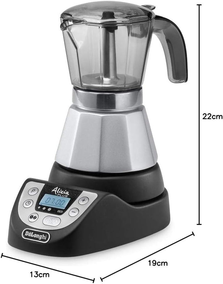 De'Longhi EMKP42.B Alicia plus - Cafetieră electrică moka, 450 W, 2-4 cești, plastic, negru / argintiu Negru