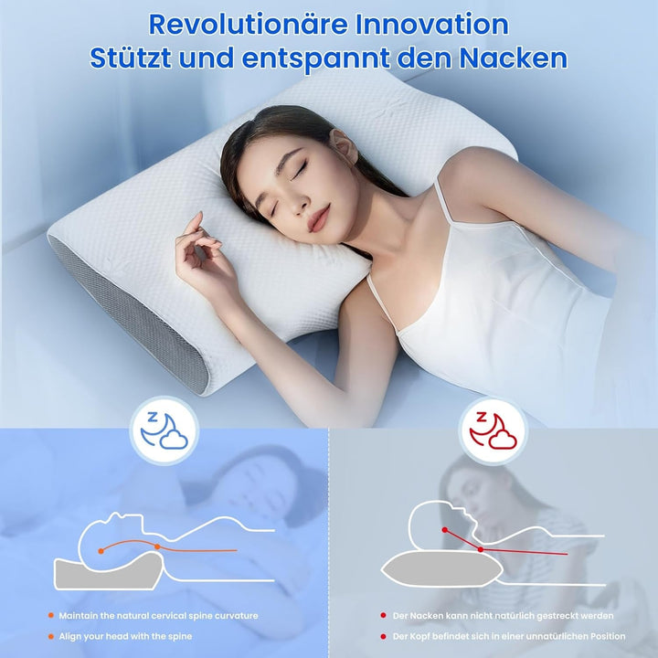 PHYSEN pernă ortopedică pernă pentru gât, pernă de susținere a gâtului, pernă din spumă de memorie, pernă ergonomică pentru dureri de gât pernă de dormit pernă anti-sforăit pentru părți, spate și abdomen (62 * 34 * 11 6.5CM)