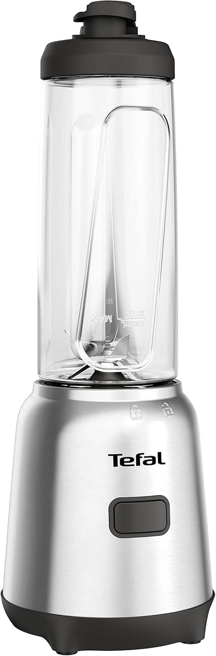 Tefal BL15FD Mix Und Move Mini-Standmixer, 300 Watt, 2 Flaschen To-Go in Premium Tritan, Kompaktes Design, Einfach Zu Reinigen, Abnehmbare Klingen, Einknopfbedienung, Silber/Grau