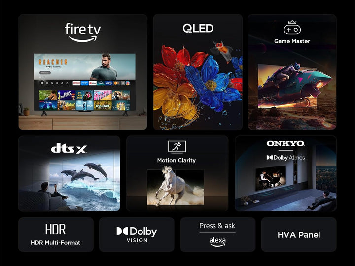 TCL 43T6C 43 Zoll QLED 4K HDR Fernseher, Smart Fire TV Mit Dolby Vision & Atmos, HDR10+, Sprachbefehl Funktion & Ask Alexa