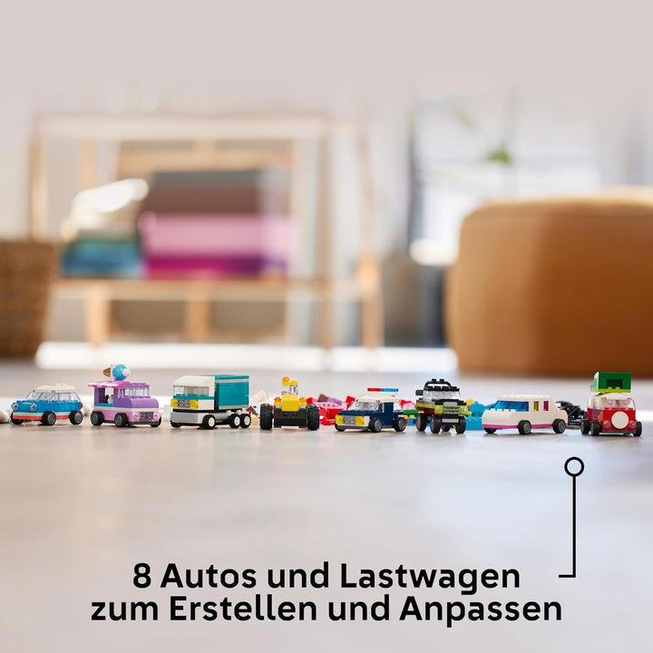 LEGO Classic Creative Vehicles, set de cărămizi de construcție pentru mașini model colorate, inclusiv camion, mașină de poliție și vehicule de construcții, mașini de jucărie construibile pentru copii, cadou pentru băieți și fete de la 5 ani 11036