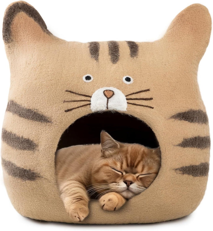 Woolygon - Seria Pisici Sălbatice - Peșteră pentru Pisici din Lână, Fabricată Manual din 100% Lână Merinos, Peșteră Ecologică din Fetru pentru Pisici și Pisici de Interior