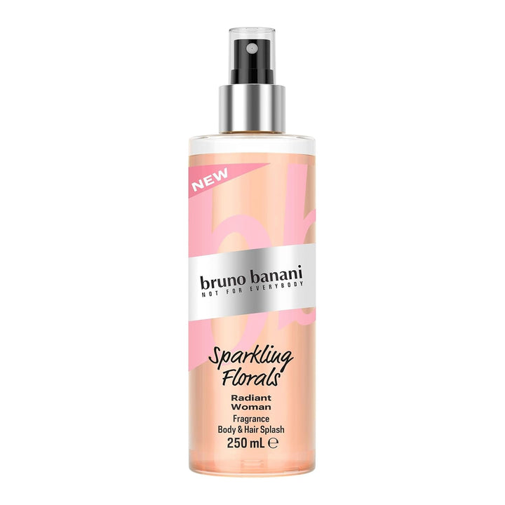 Bruno Banani Radiant Woman Body & Hair Splash, parfum radiant cu note fructate strălucitoare și o notă de chihlimbar, 250 ml