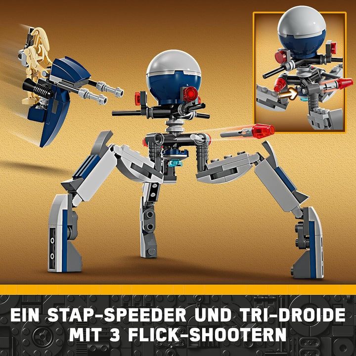 LEGO Star Wars 75372 Clone Trooper & Battle Droid Battle Pack, Incl. 4 minifigurine, 5 droizi și motocicletă speeder cu shooter - Jucărie de construcție pentru băieți și fete cu vârsta de peste 7 ani
