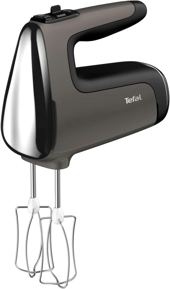 Tefal HT650E Power Mix Silence Handmixer | 600 Watt | Variabler Geschwindigkeitsregler | Turbo- Und Auswurf-Funktion | Extrem Leiser Motor | Inkl. 2 Rührbesen Und 2 Knethaken | Grau