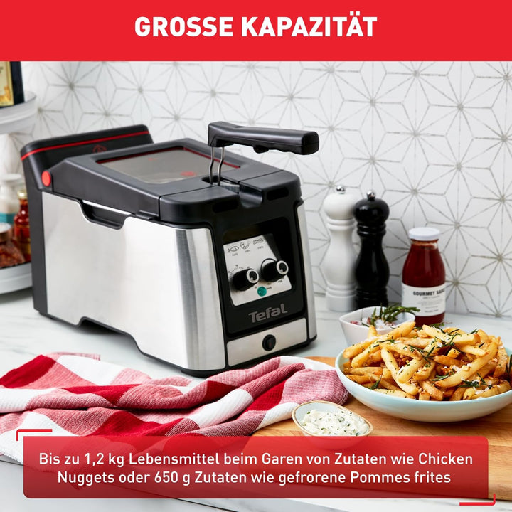 Tefal FR600D Clear Duo Fritteuse, Frittieren Mit Weniger Rauch Und Gerüchen, Kapazität 1,2 Kg, Thermostat, Timer, Großes Sichtfenster Ohne Zu Beschlagen, Spülmaschinenfest, Edelstahl/Schwarz