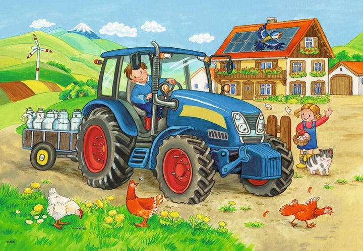 Ravensburger Puzzle pentru copii - 07616 Șantier de construcții și fermă - Puzzle pentru copii de la 3 ani, cu 2X12 piese