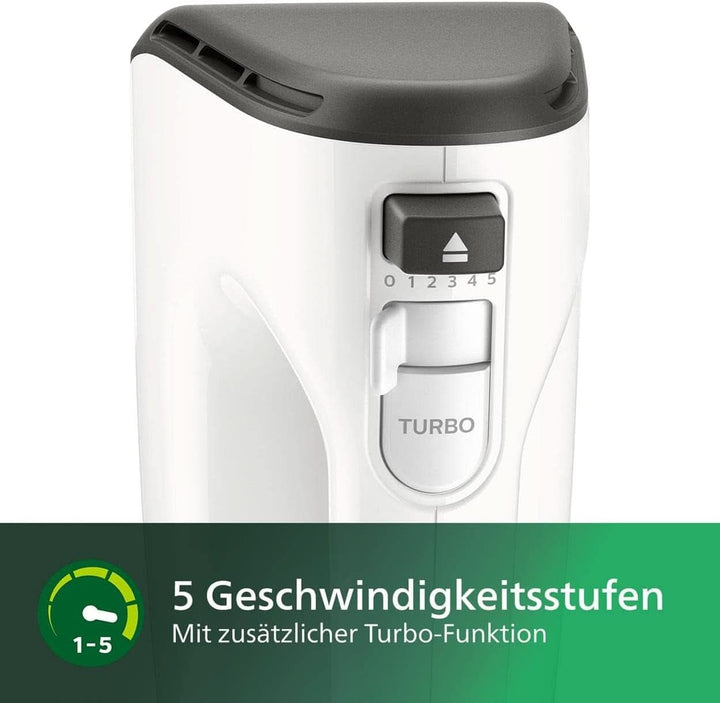 Philips Handmixer, 450 W, 5 Geschwindigkeiten plus Turbo, Weiß/Grau (HR3741/00)