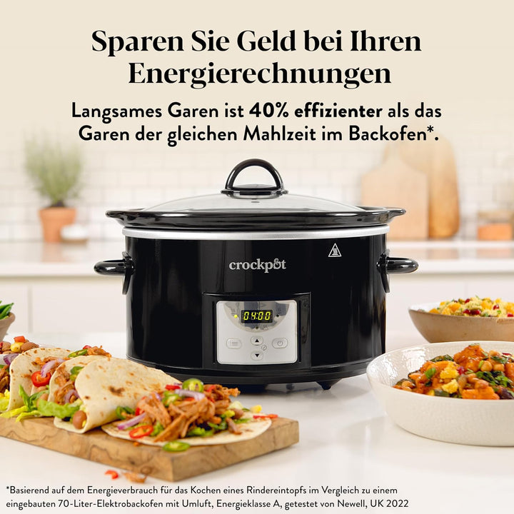 Crockpot Digitaler Schongarer | 3,5 L (3 Bis 4 Personen) | Programmierbarer Countdown-Timer | Eu-Stecker Mit 2 Stiften | Schwarz [CSC113X]